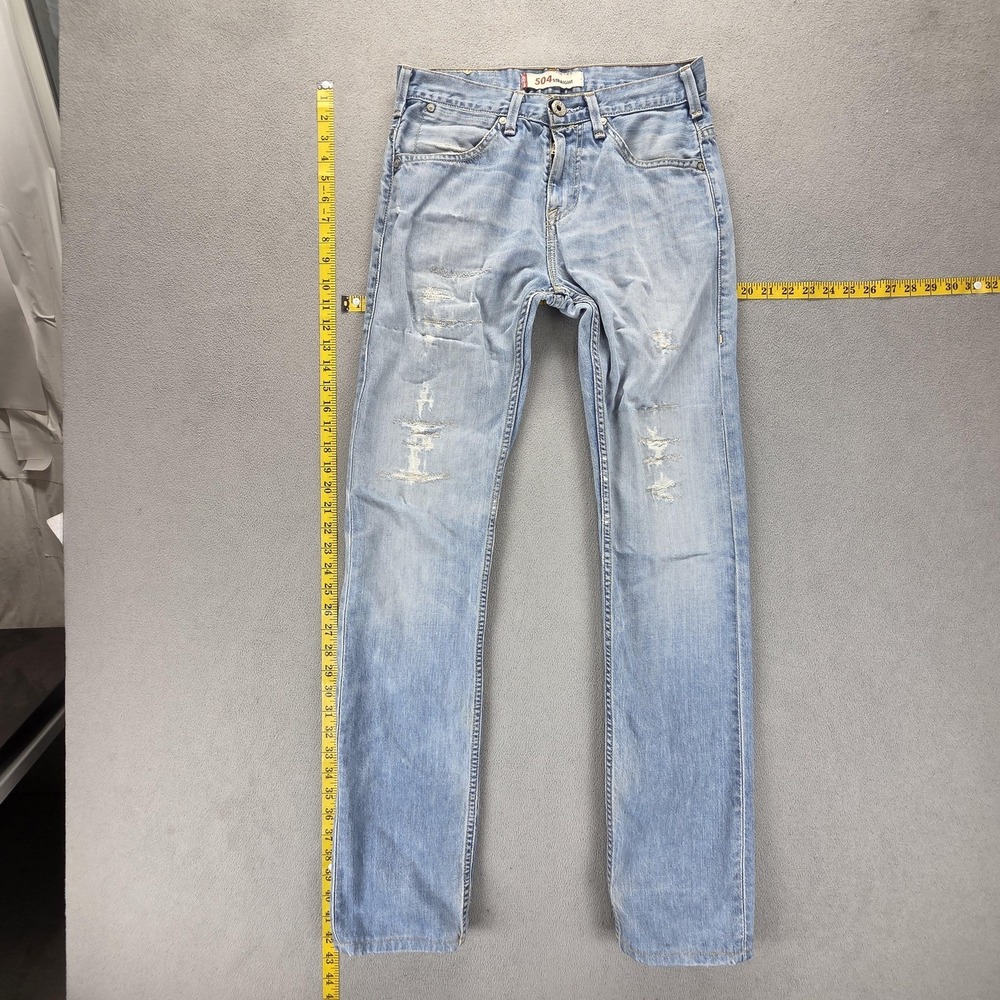 Vintage Levis 504 Jeans Mens 28x34 Blue Straight Engineered Thrashed Light Wash